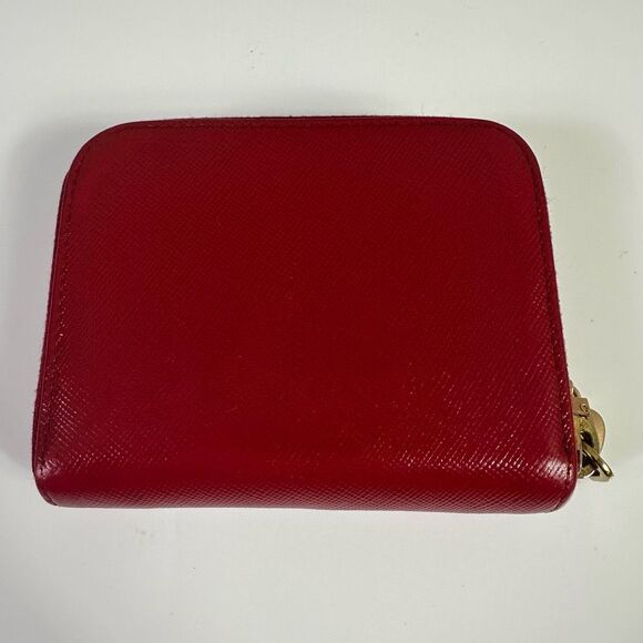 Prada Saffiano Leather Zip Around Coin Purse Wallet Red - Picture 2 of 16